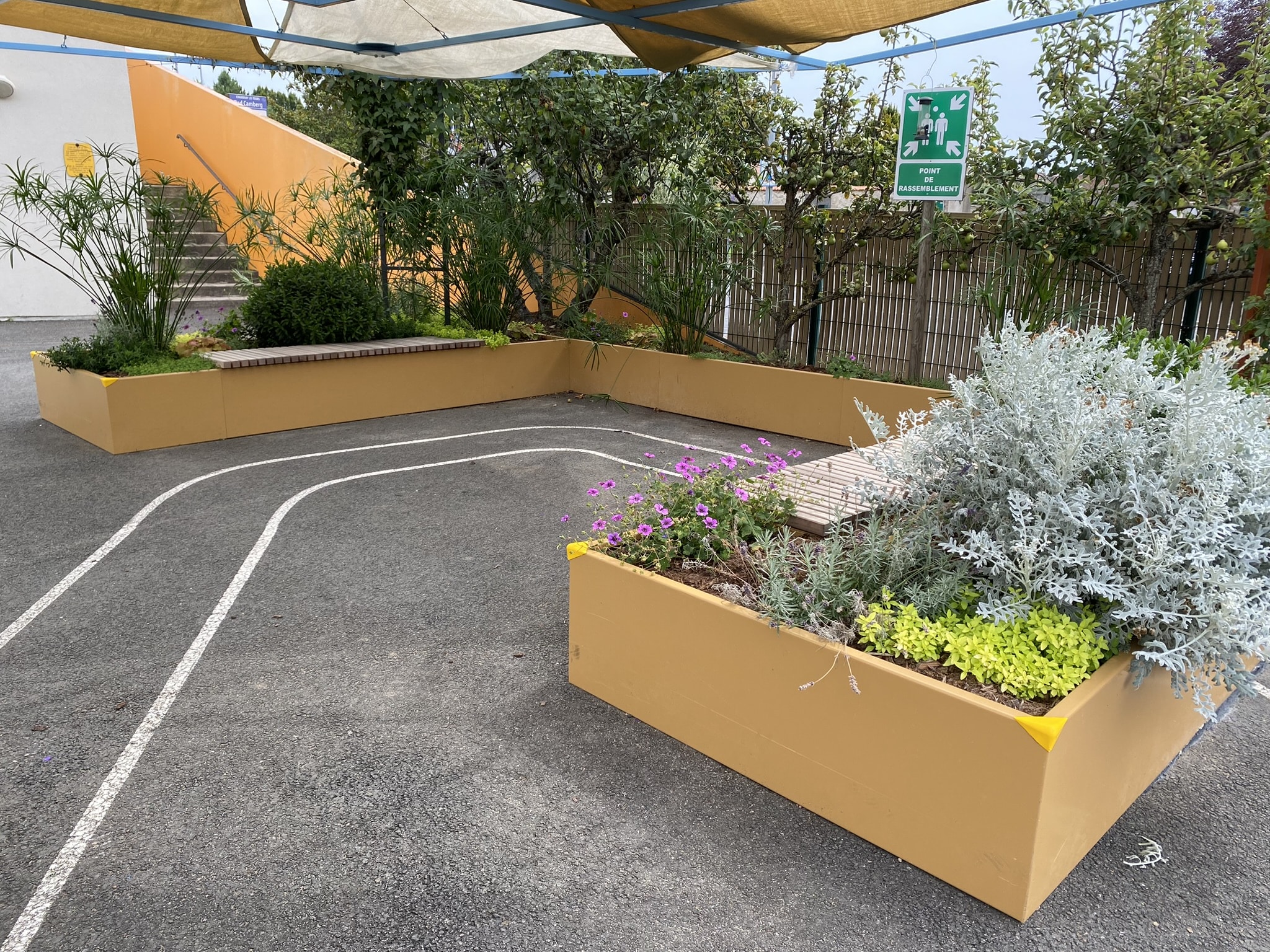 Costières en aluminium pour végétaliser une cour d’école à Tours